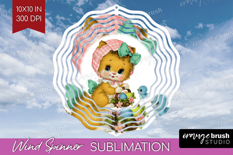 Retro Easter Wind Spinner Sublimation PNG - Cute Animal