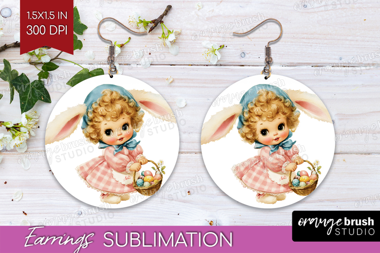 Retro Easter Round Earrings - Cute Animal PNG Sublimation
