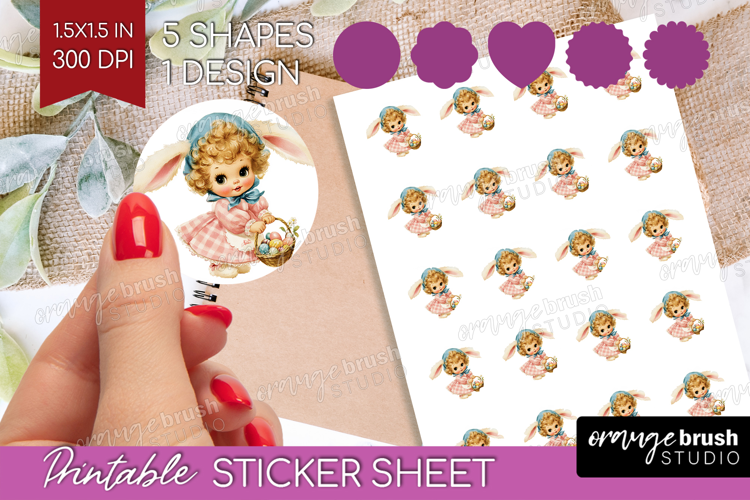 Retro Easter Round Sticker - Cute Animal Printable Sticker
