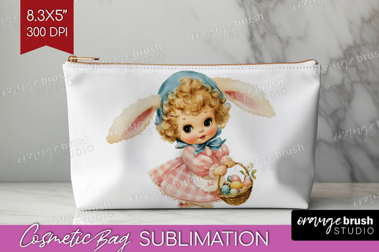 Retro Easter Cosmetic Bag - Cute Animal Makeup Bag PNG example image 1