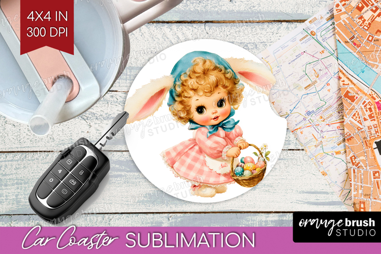 Retro Easter Car Coaster - Cute Animal Coaster PNG