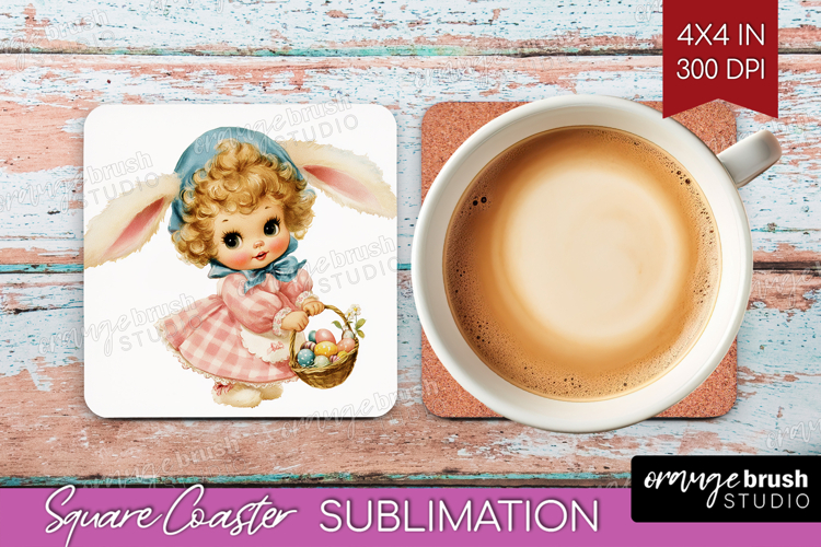 Retro Easter Square Coaster - Cute Animal Coaster PNG