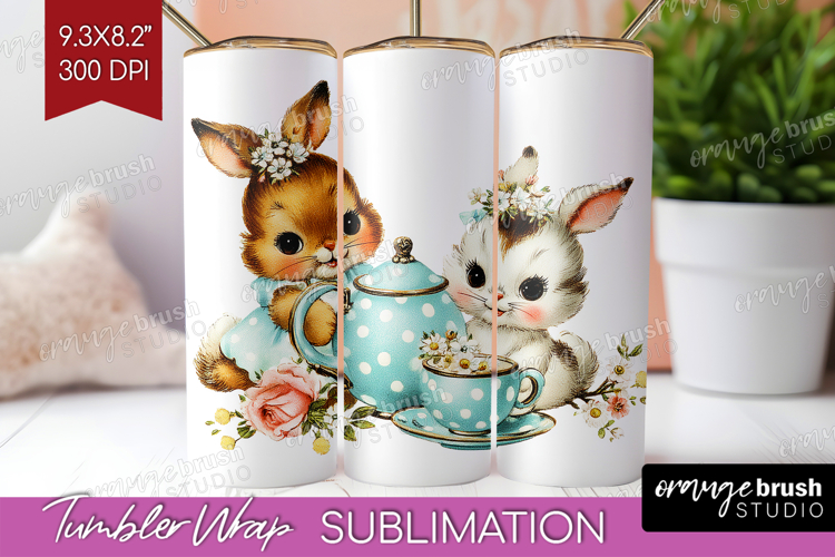 Retro Easter Tumbler Wrap - Cute Animal Tumbler PNG
