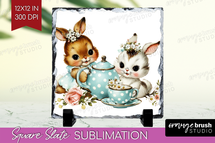 Retro Easter Slate PNG - Cute Animal Square Slate