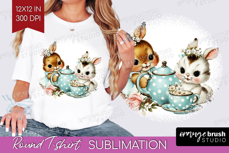 Retro Easter Round Tshirt Background - Cute Animal PNG