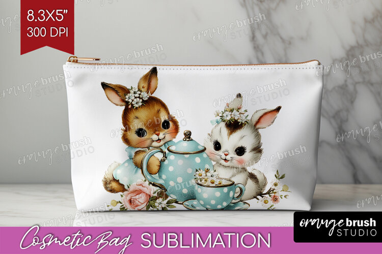 Retro Easter Cosmetic Bag - Cute Animal Makeup Bag PNG example image 1