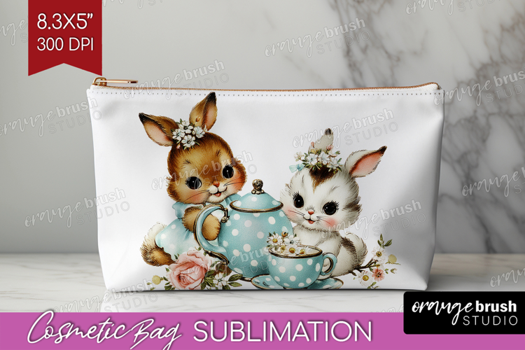 Retro Easter Cosmetic Bag - Cute Animal Makeup Bag PNG