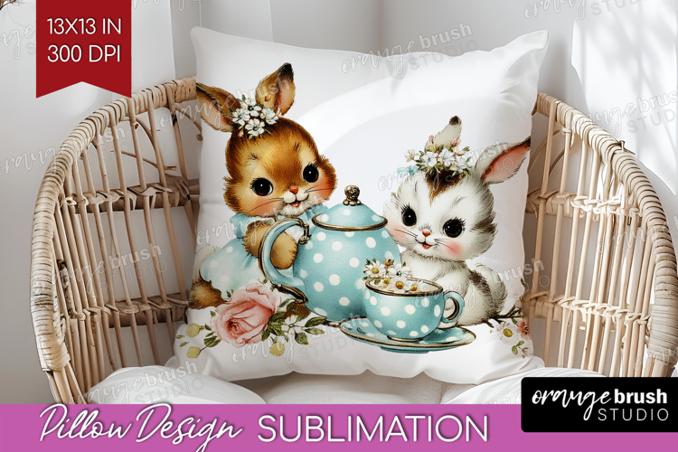 Retro Easter Pillow Sublimation - Cute Animal Pillow Cover