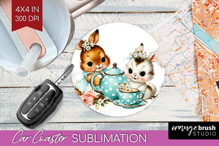 Retro Easter Car Coaster - Cute Animal Coaster PNG