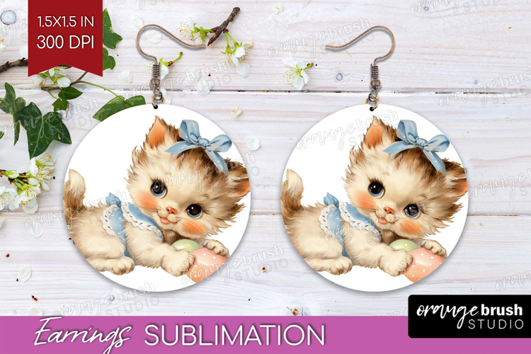 Retro Easter Round Earrings - Cute Animal PNG Sublimation