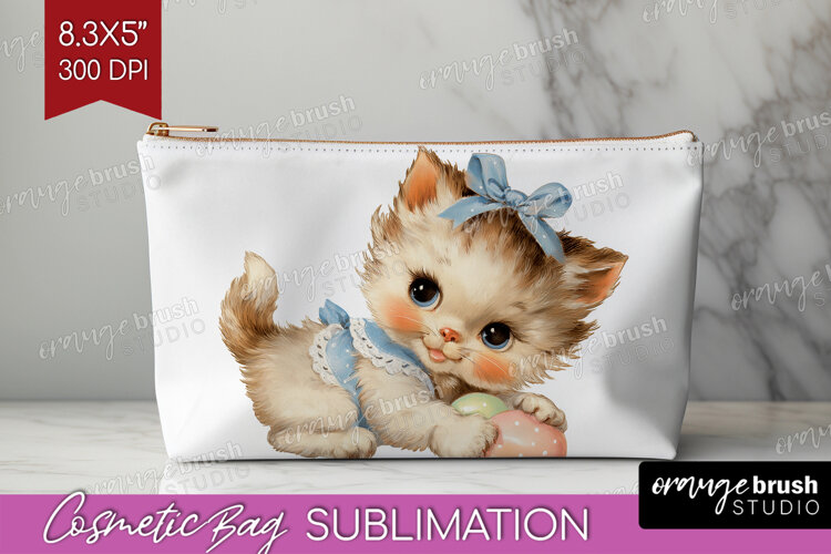 Retro Easter Cosmetic Bag - Cute Animal Makeup Bag PNG example image 1