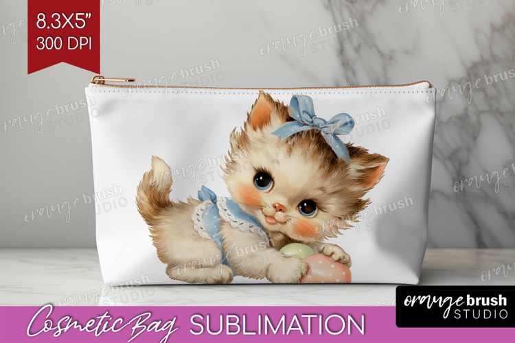 Retro Easter Cosmetic Bag - Cute Animal Makeup Bag PNG