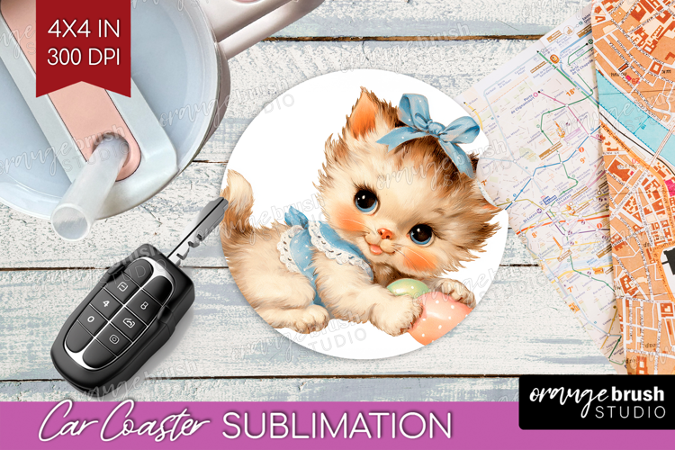 Retro Easter Car Coaster - Cute Animal Coaster PNG