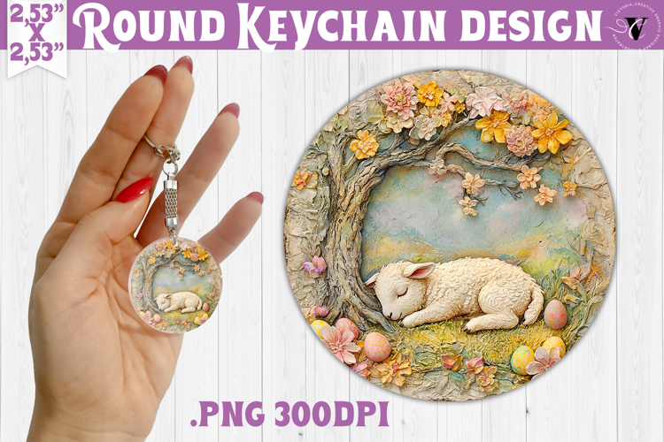Retro Easter Round Keychain | Easter Lamb