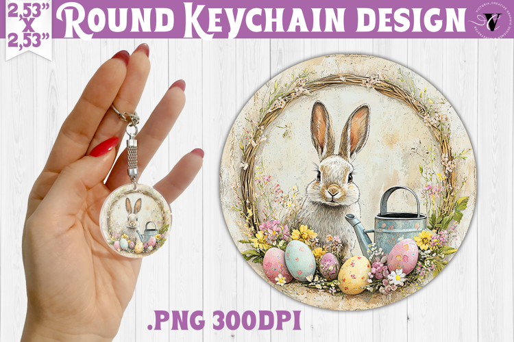 Retro Easter Round Keychain | Easter Bunny