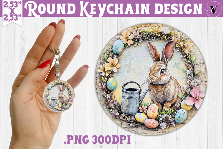 Retro Easter Round Keychain | Easter Bunny