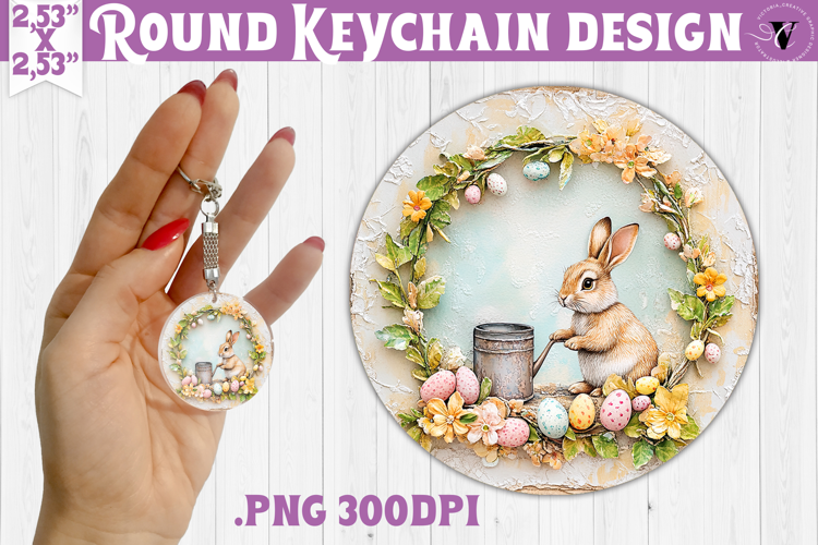 Retro Easter Round Keychain | Easter Bunny