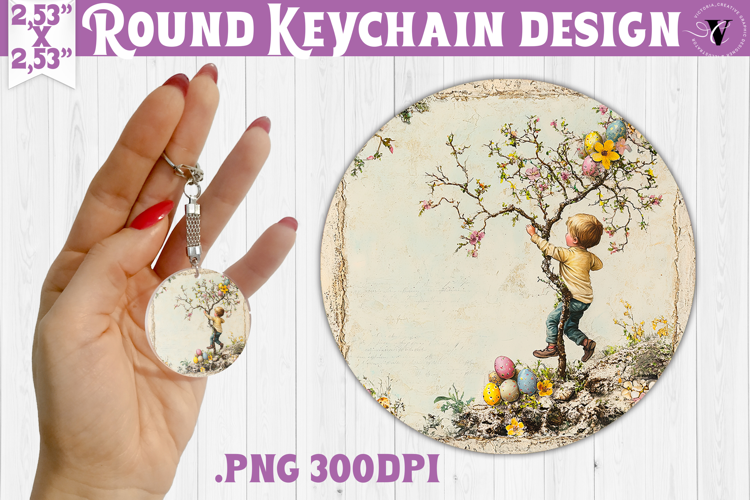 Retro Easter Round Keychain | Easter liitle boy