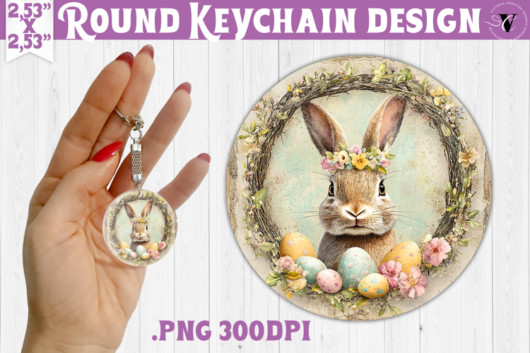 Retro Easter Round Keychain | Easter Bunny