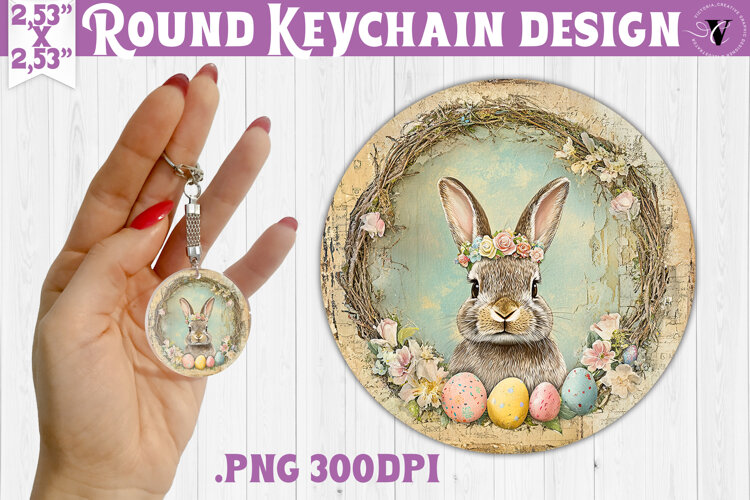 Retro Easter Round Keychain | Easter Bunny example image 1