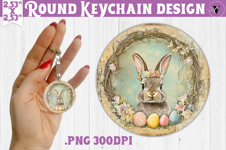Retro Easter Round Keychain | Easter Bunny