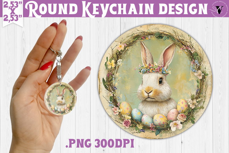 Retro Easter Round Keychain | Easter Bunny