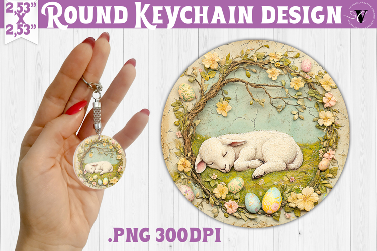 Retro Easter Round Keychain | Easter Lamb