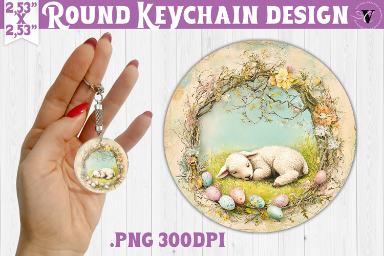Retro Easter Round Keychain | Easter Lamb
