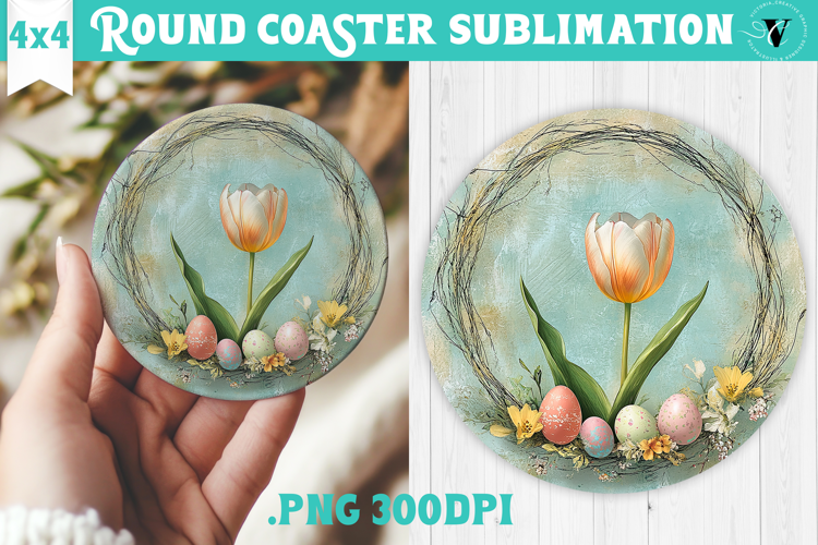 Retro Easter Round Coaster | Easter Tulip