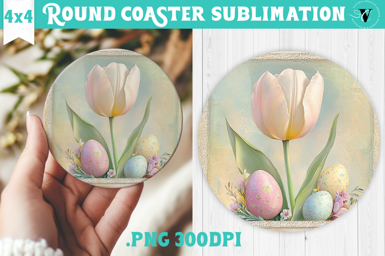 Retro Easter Round Coaster | Easter Tulip