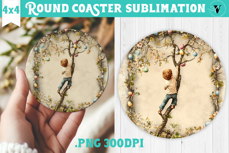 Retro Easter Round Coaster | Easter Little Boy example image 1