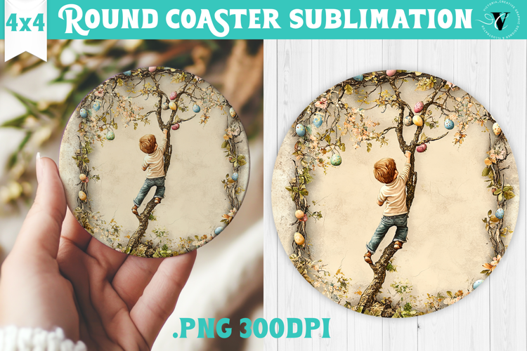 Retro Easter Round Coaster | Easter Little Boy