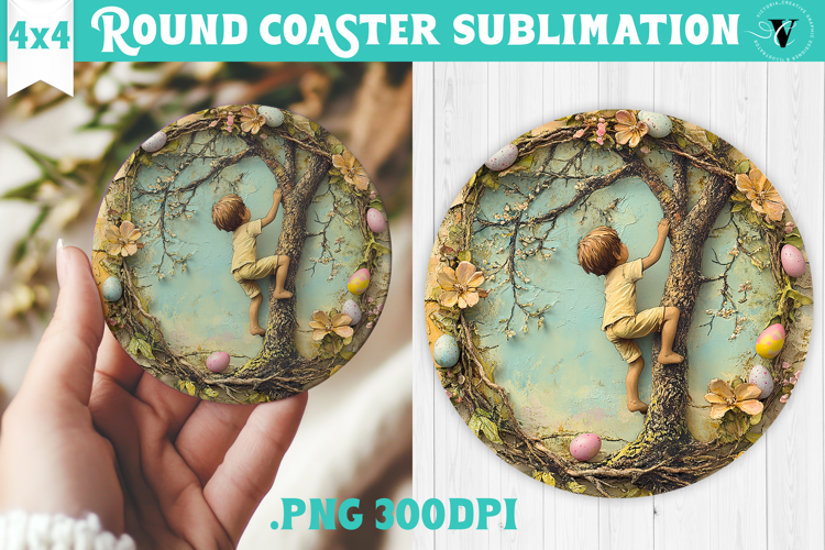 Retro Easter Round Coaster | Easter Little Boy