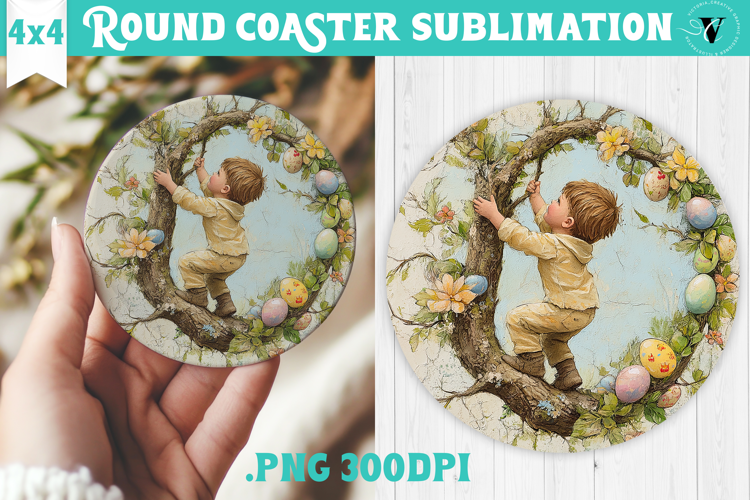 Retro Easter Round Coaster | Easter Little Boy