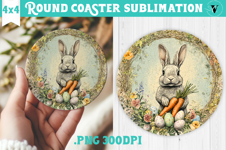 Retro Easter Round Coaster | Easter Bunny