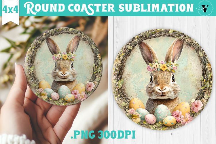 Retro Easter Round Coaster | Easter Bunny