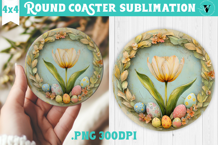 Retro Easter Round Coaster | Easter Tulip