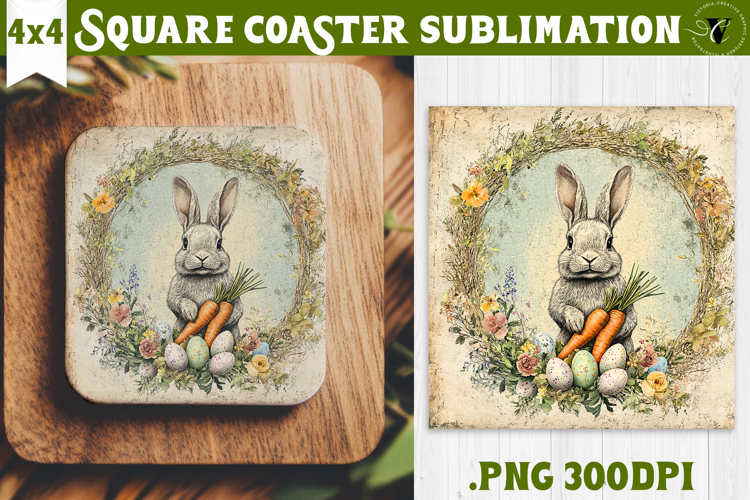 Retro Easter Square Coaster | Easter Bunny