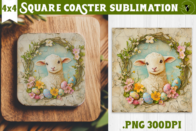 Retro Easter Square Coaster | Easter Lamb