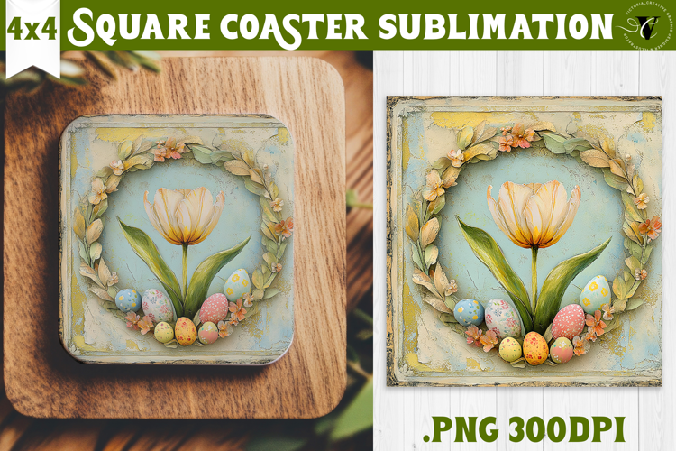 Retro Easter Square Coaster | Easter Tulip