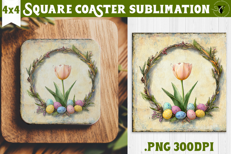 Retro Easter Square Coaster | Easter Tulip