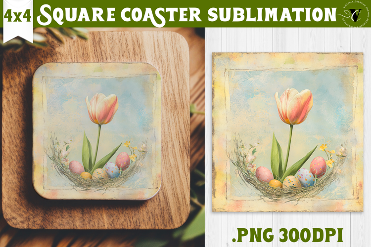 Retro Easter Square Coaster | Easter Tulip