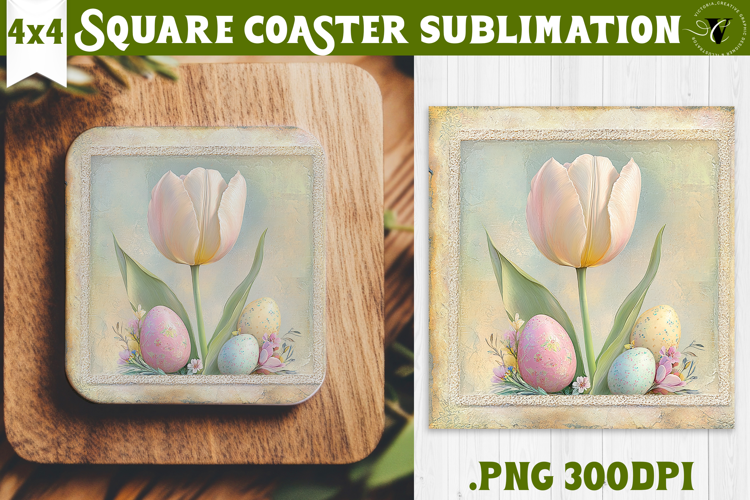 Retro Easter Square Coaster | Easter Tulip