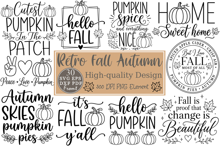 Retro Fall Autumn SVG Bundle, Retro Autumn Cut File