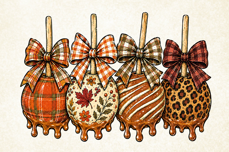 Retro Fall Caramel Apple Design PNG, Caramel Apple Design