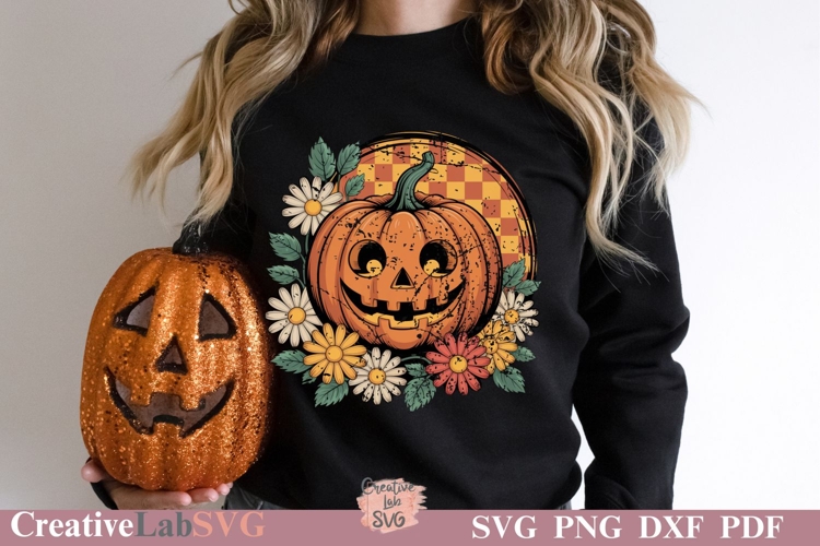 Retro Floral Fall Pumpkin PNG, Retro Fall Shirt PNG
