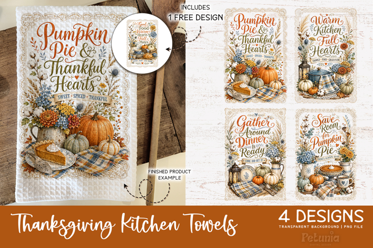 Retro Farmhouse Thanksgiving Kitchen Towel PNG