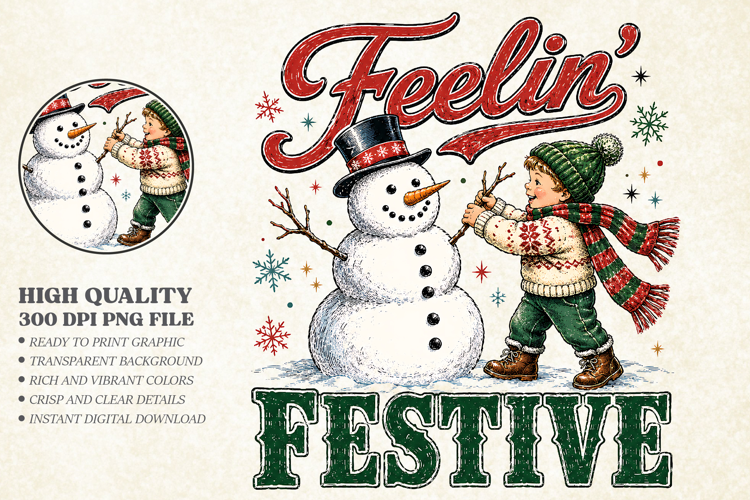 Retro Feelin Festive Snowman PNG - Cute Holiday Shirt