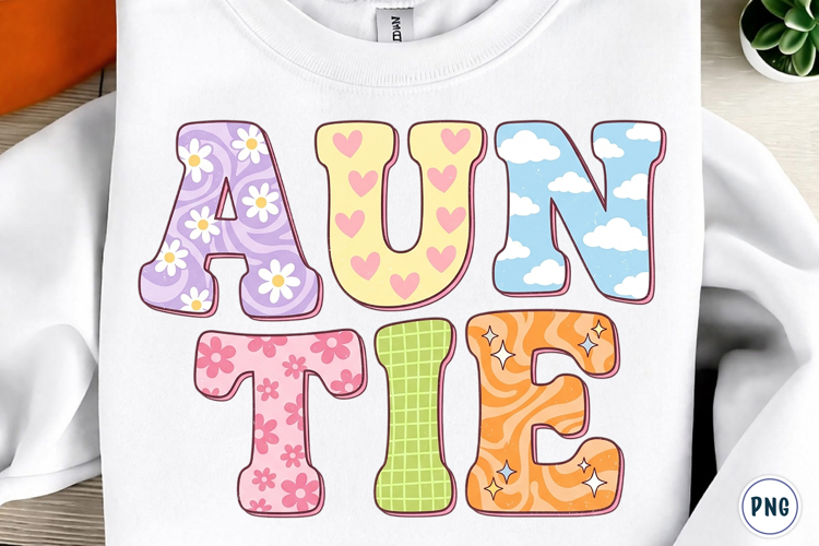 Retro Floral Auntie Cute Aunt PNG example image 1