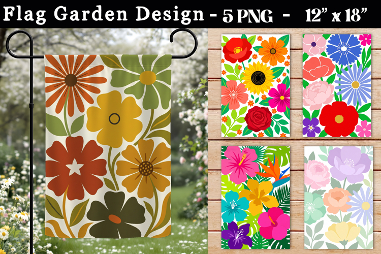 Retro Floral Garden Flag Design, Groovy Flower Sublimation